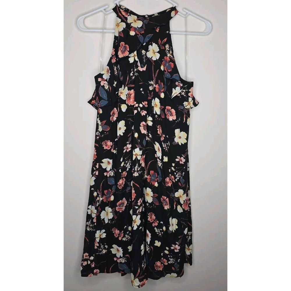NWT Maurices Dress Women's Large Black Floral High Neck Halter Knee‎ Length